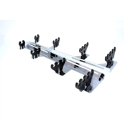 Slick Chrome Wire Loom Kit With Sliding Tabs For V8 Engines, two looms and black insulator dividers shown from above