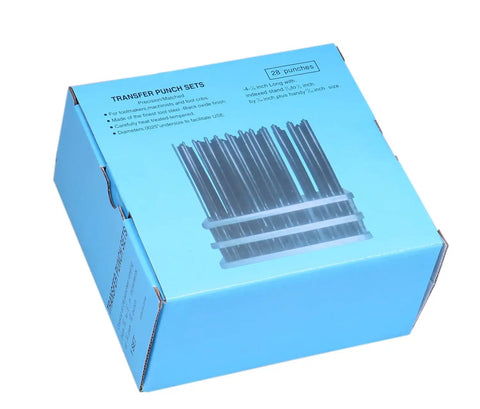 28 Piece Transfer Punch Set Pro Grade 3/32 To 1/2 By 64ths In Metal Index Case box with blue packaging