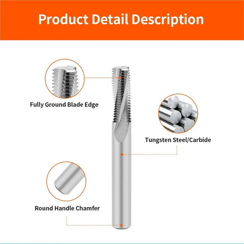Diagram showing Threaded Carbide Milling Cutter Single Tooth Three Full Thread CNC Cutting Tools with annotations on design features.