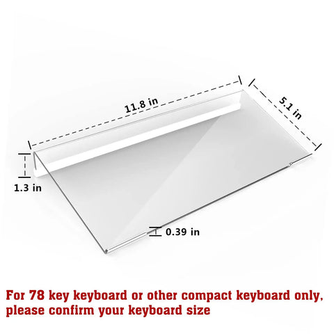 Acrylic Tilted Keyboard Stand For Compact 78 Key Keyboard, 11.8 Inch Width, showing dimensions in technical schematic.