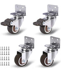 1 Inch Small Caster Wheels Set of 4 with L Bracket and Low Profile Side Mount Swivel Rubber Casters, screws included