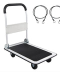 Foldable Platform Cart With 330 Lbs Capacity Four Wheel Flatbed Hauler For Quick Grab And Go Hauling Lightweight Yet Tough Compact White Cart With Two Ropes For Easy Loading And Storage.