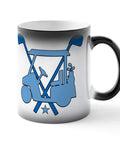 Fresh Golf Cart Magic Mug For Real Golfers Heat Changing Ceramic Coffee Cup 11 Oz in matte black with blue graphic.