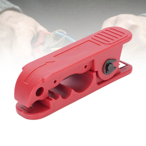 Pro Grade Wire Stripper Tool With Precise Crimping and 360 Rotation Cutting, Auto Adjusting Jaw, Ergonomic Handle, Clean Cuts, Wide Compatibility for Ethernet RJ45, Coax, Power, and Electrical Cables in red plastic