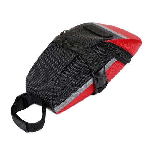 Waterproof Bike Saddle Bag For Mountain And Road Bikes With Built In Keychain Easy Install Seat Pack In Durable Oxford Fabric Red Angle View