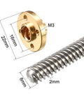 Close-up of 100mm Long T8 Lead Screw Rod 8mm diameter with copper nut, showcasing eight lead trapezoidal thread for DIY 3D printer Z axis.