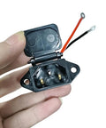 Universal Three Hole EBike Charger Socket With 12AWG Electric Vehicle Connector Plug, open lid, 45cm lead, visible copper core