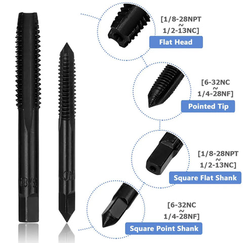 Pro Grade Fourteen Piece Thread Tap Set With Nitriding Coated HSS Taps For SAE Threads Ranging From Six To One Half Inch NC By Mesee