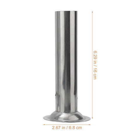 Size 8 Stainless Steel Sausage Stuffer Tubes Set Three Tube Kit for Ground Beef Pork Turkey and Venison Meat Filler Tubes for Homemade Sausage Easy Fill Fits Size 8 Stuffers Kitchen Filling Tools showing single tube with dimensions 6.29 in tall and 2.67 in wide
