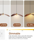 33.4" Large Wood Pendant Lights in walnut finish showing dimming features for Kitchen Island, Bedroom, Living Room, Nursery.