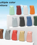 Premium Magnetic Sunglass Holder for Car Visor 2 Pack Soft Faux Leather Eyeglasses Clip in various colors displayed on stands.