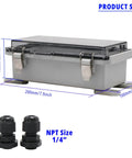 Small Outdoor Waterproof Junction Box Enclosure IP67 With Transparent Cover For Electrical Projects, side view, 7.9x3.9x2.8 inches