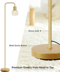Brass Gold Standing Floor Lamp With 6W LED Bulb Foot Switch Tall Metal Stand Modern Industrial Minimalist