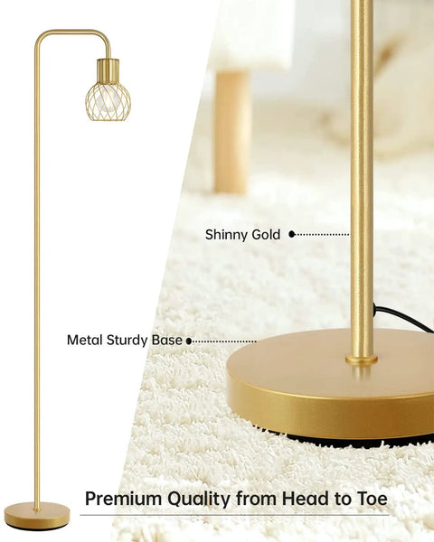 Brass Gold Standing Floor Lamp With 6W LED Bulb Foot Switch Tall Metal Stand Modern Industrial Minimalist