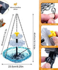 Solar Cascade Hanging Bird Bath Fountain With Solar Pump And Bowl showing setup steps and dimensions.