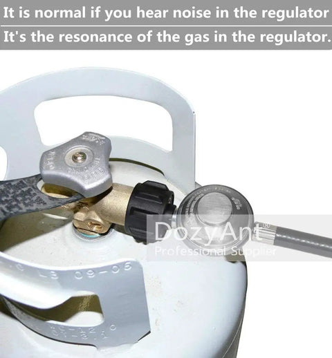 Propane Regulator And Hose Type One QCC1 Universal Grill Regulator Replacement Parts installed on LP gas tank.