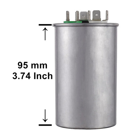 Dual Run Circular Start Capacitor CBB65 40 And Seven Point Five Microfarad 370 To 440 Volts, shown with 95 mm height.