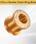Five Pack M8 Aluminum Alloy Chainring Bolts For Road And Mountain Bikes, double chainring bolts nuts in orange.