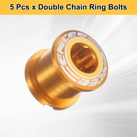 Five Pack M8 Aluminum Alloy Chainring Bolts For Road And Mountain Bikes, double chainring bolts nuts in orange.