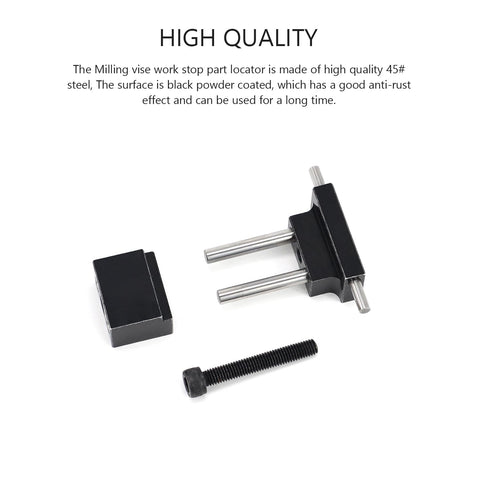 Alloy Steel Milling Vise Jaw Stop For CNC Machines, Quick Clamp Work Stop in black with parts including screws and rods
