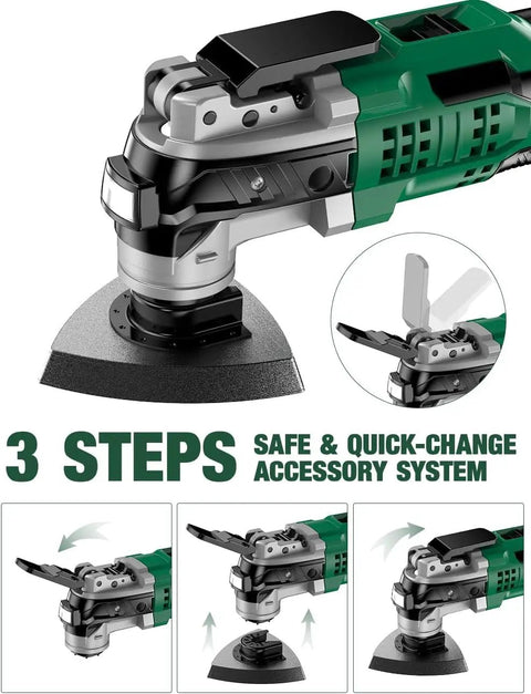 20V Cordless Oscillating Tool Kit With 26Pcs Accessories, 21000 OPM, 6 Speeds, 3 Degree Oscillation, LED Light, Battery Powered Your Go To All In One Multi Tool For Cutting Wood, Nailing, Scraping, And Sanding 3-step quick-change accessory system