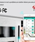 Top Shelf ZigBee Smart Power Strip Packing Four Independently Switched Outlets Plus Two Rapid Fire USB Ports For Dead Simple Alexa And Smart Home Integration With Heavy Duty Surge Protection displayed on a smartphone app.