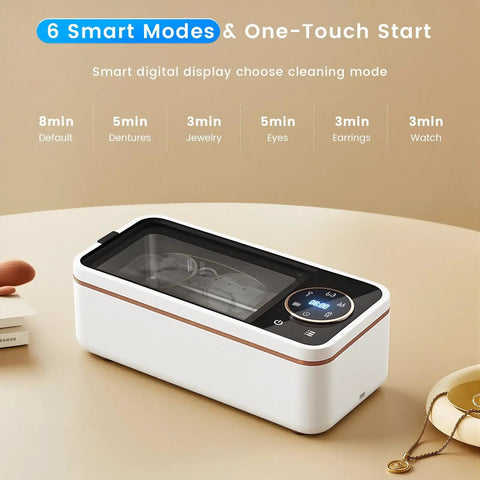 Heavy Duty Ultrasonic Cleaner For Jewelry And Specs With 12oz 304 Stainless Steel Tank, 6 Cleaning Modes And Digital Timer displayed