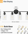 Dope Industrial Matte Black 3 Light Vanity Light Fixture For Bathroom With Clear Glass Shades Modern Farmhouse Over Mirror Bath Light ETL Certified Today with dimensions