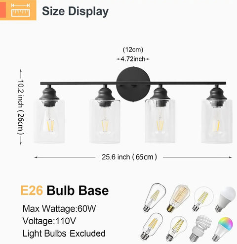 Dope Industrial Matte Black 3 Light Vanity Light Fixture For Bathroom With Clear Glass Shades Modern Farmhouse Over Mirror Bath Light ETL Certified Today with dimensions