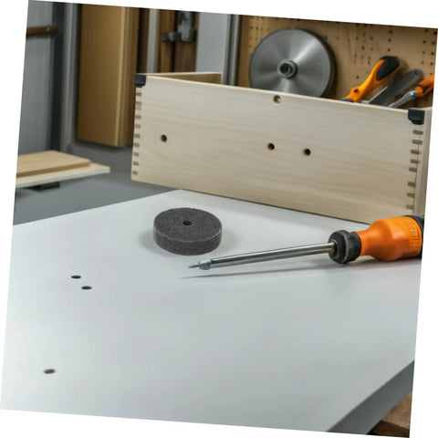 Six Pack Nylon Polishing Wheel Discs With 10Mm Hole on a workbench for wood and metal buffing tasks.
