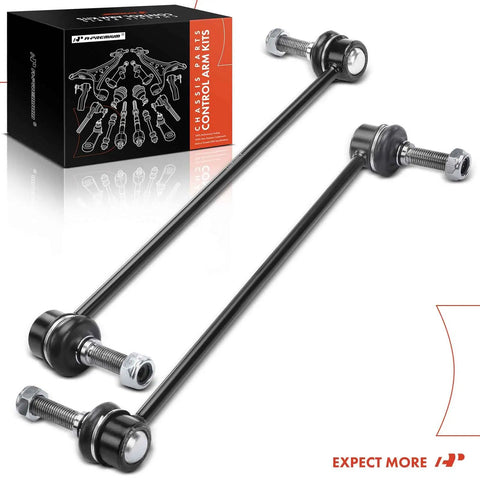 Two Pack Front Sway Bar Links Pair For Ford Fusion 2013-2020 Edge 2015-2022 Police Responder Hybrid And SSV Plug-In Hybrid 2019-2020 Lincoln MKZ 2013-2020 MKX 2016-2018 Left And Right, showing front view with black stabilizer bars and bolts