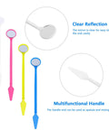Disposable Plastic Dental Mirrors Set For Teeth Inspection, 40 curved angled plastic mouth mirrors in white pink yellow blue