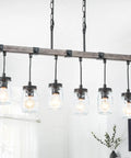 Boss Gold Farmhouse Chandelier With Six Lights, Modern Industrial Pendant Lighting, adjustable height with glass shades