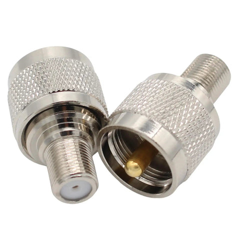 UHF SO239 Male To F Type Antenna Adapter 4 Pack F Female To PL259 Male Connector, nickel plated with gold contacts shown