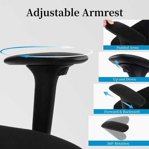 Adjustable armrest of Big And Tall Office Chair Up To 500 Lbs With Adjustable Lumbar Support Heavy Duty Ergonomic Mesh 360 Degree Rotation 4D Armrests