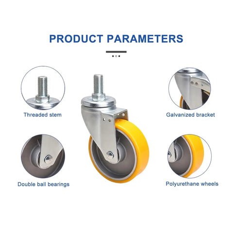 Heavy Duty Caster Wheels With MX Threaded Stem For Workbench Furniture And Cart Use Swivel Locking Casters With Brakes Non Slip PU