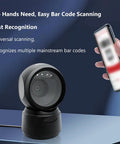 1D 2D QR Barcode Scanner with Buzzer and LED Indicator scanning a phone on a desktop, omnidirectional reader for retail use