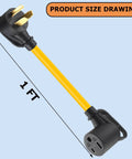 1 ft NEMA 10-30P To 6-50R Welding Machine Adapter Cable for Dryer to Welder Socket, yellow 10 AWG copper with 30A to 50A capacity