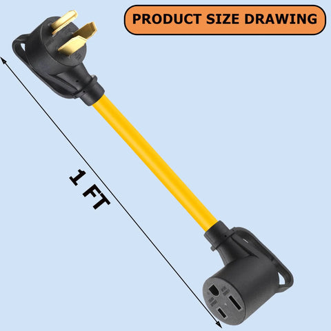 1 ft NEMA 10-30P To 6-50R Welding Machine Adapter Cable for Dryer to Welder Socket, yellow 10 AWG copper with 30A to 50A capacity