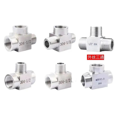 High Pressure Stainless Steel Pipe Tee Fitting Three Way BSPT NPT Male Female Splitter For One Eighth To One Inch Lines 304 Material