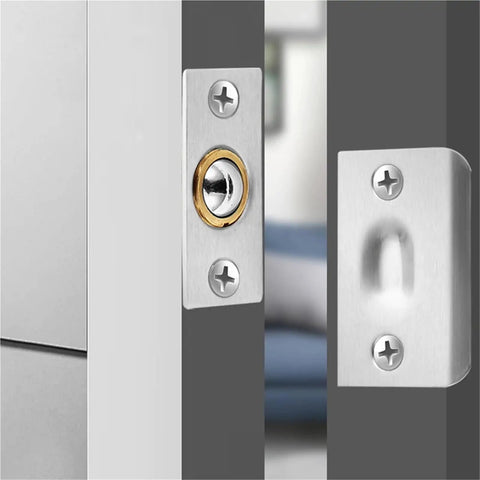 Heavy Duty Ball Catch Kit For Doors And Cabinets 12 Pieces Super Tight Pull To Lock Mechanism Adjustable Brass Latch Hardware Polished Finish installation view of brass and stainless steel latch components
