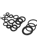 Assorted sizes of 225Pcs NBR O Ring Assortment Kit Pro Grade With 18 Oil Resistant Sizes arranged for automotive and repair use.