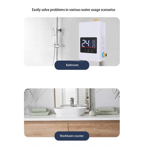 No Drama On Demand Hot Water Tankless Electric Water Heater With Slick Lcd Touchscreen Us Plug 110 Volt Compact Setup for bathroom and washbasin.
