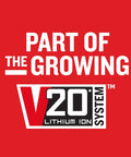 Part of the V20 Lithium Ion System logo on red background, highlighting cordless quarter inch impact driver kit's compatibility.