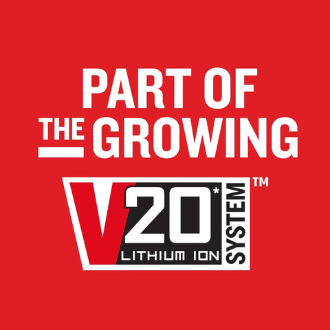 Part of the V20 Lithium Ion System logo on red background, highlighting cordless quarter inch impact driver kit's compatibility.