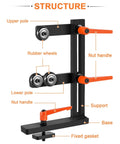Rock Solid L Type Wood Lathe Steady Rest With Triple Adjustable Wheels Eliminates Wobble For Sweet Woodturning supports detailed structure labeled image.