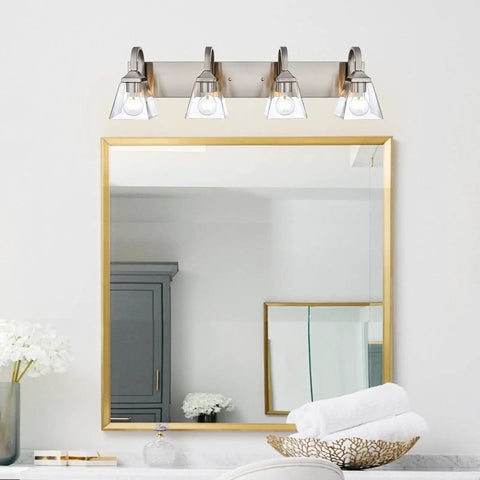 32 Inch Vanity Light Fixture Brushed Nickel Wall Sconce With Clear Glass Shades Vintage Farmhouse Bathroom Lighting over mirror