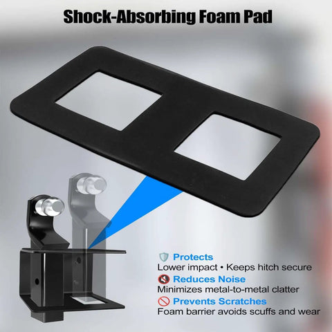Shock-absorbing foam pad for Heavy Duty Trailer Hitch Storage Rack Hella Sturdy Steel Wall Organizer with two cutouts.