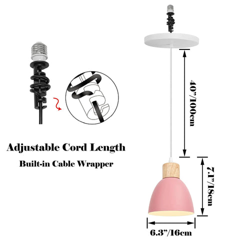 Kiven Instant Light Conversion Kit for 4/5/6inch Hole with adjustable cord and pink metal shade, size 6.3''/16cm.