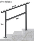 Dimensions of Heavy Duty Two Pack Galvanized Steel Handrails For Outdoor Steps, 34.5in height, 40.6in length, 24in depth.
